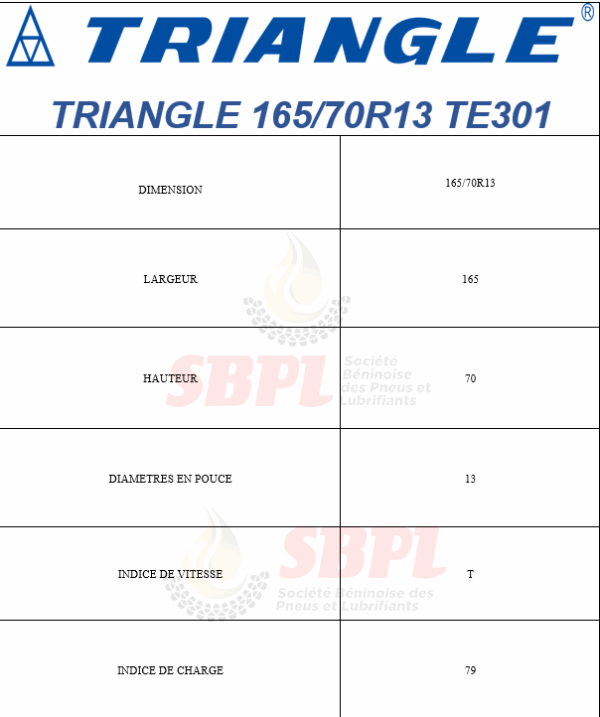 SBPL TRIANGLE 165/70R13 TE301 – Image 4