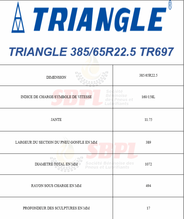 SBPL TRIANGLE 385/65R22.5 TR697 – Image 2