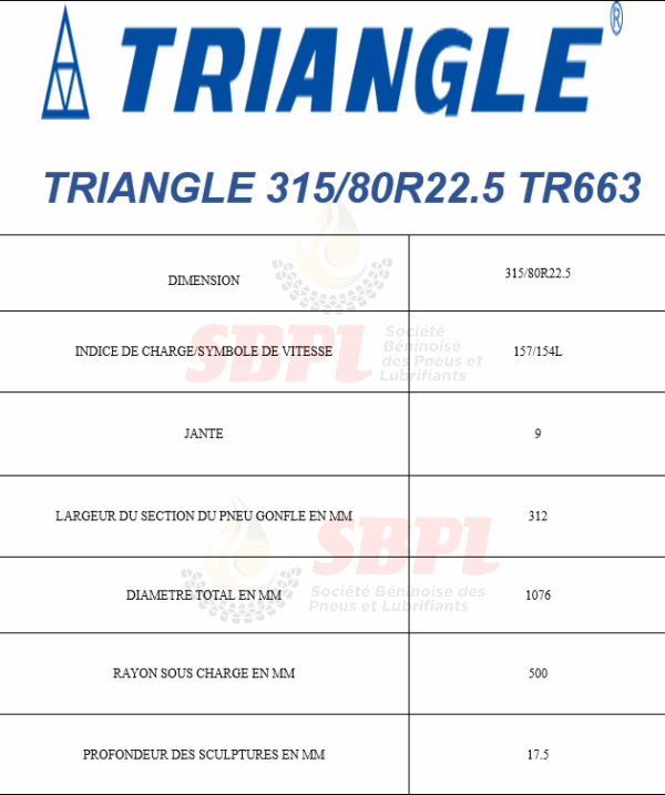 SBPL TRIANGLE 315/80R22.5 TR663 – Image 2