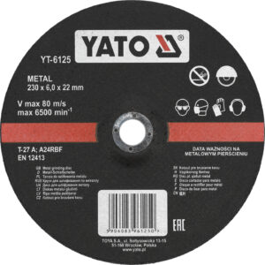 Disque de meulage pour métaux 230 x 6,0 x 22 mm / YT-6125